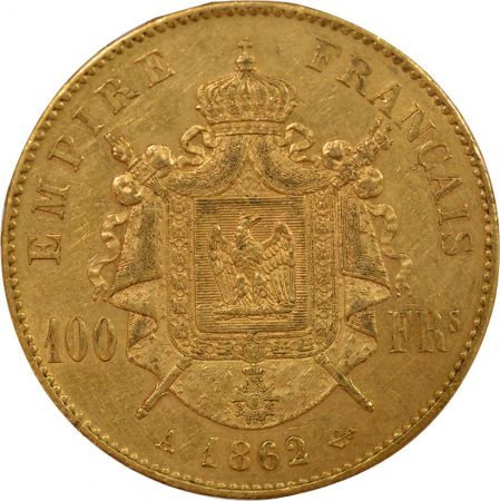 France Napoléon III - 100 Francs Or, Tête laurée - 1862 A Paris