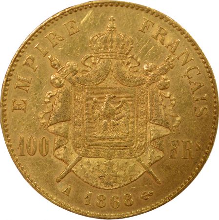 France Napoléon III - 100 Francs Or, Tête laurée - 1868 A Paris