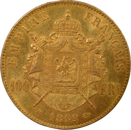 France Napoléon III - 100 Francs Or, Tête laurée - 1869 BB Strasbourg