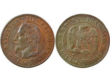 France Napoléon III - 2 Centimes, Tête laurée - 1862 BB Strasbourg