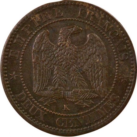 France Napoléon III - 2 Centimes, Tête laurée - 1862 K Bordeaux