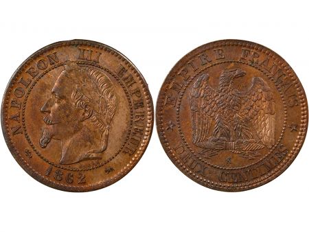 France Napoléon III - 2 Centimes, Tête laurée - 1862 K Bordeaux