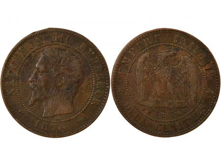 France Napoléon III - 2 Centimes, Tête nue - 1854 B Rouen