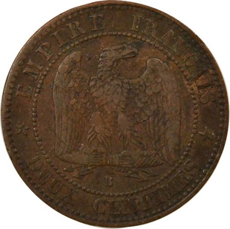 France Napoléon III - 2 Centimes, Tête nue - 1854 B Rouen