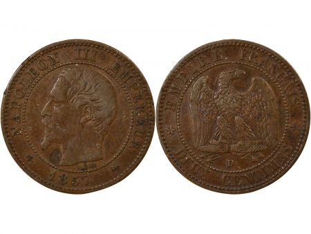 France Napoléon III - 2 Centimes, Tête nue - 1857 D Lyon