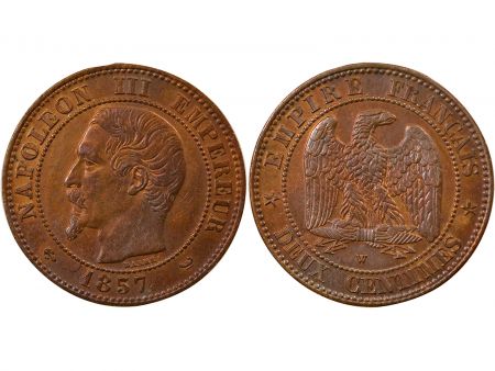 France Napoléon III - 2 Centimes, Tête nue - 1857 W Lille