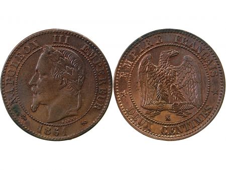 France NAPOLEON III - 2 CENTIMES TETE LAUREE - 1861 K BORDEAUX