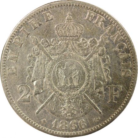 France Napoléon III - 2 Francs Argent, Tête laurée - 1866 A Paris