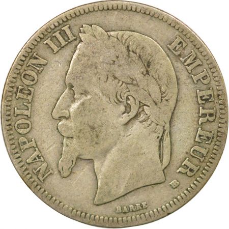 France Napoléon III - 2 Francs Argent, Tête laurée - 1866 BB Strasbourg