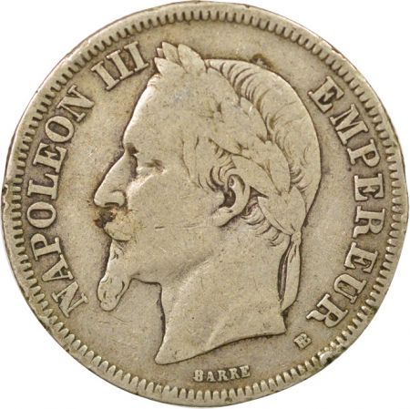 France Napoléon III - 2 Francs Argent, Tête laurée - 1866 BB Strasbourg