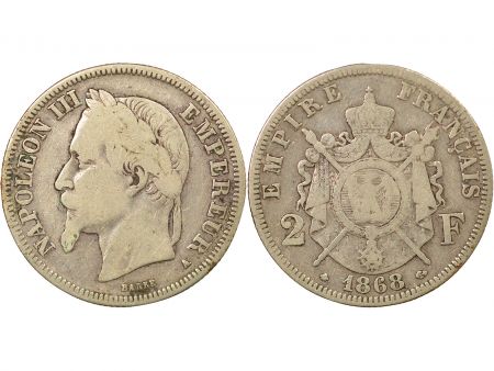 France Napoléon III - 2 Francs Argent, Tête laurée - 1868 A Paris