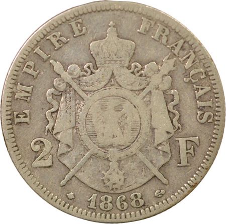 France Napoléon III - 2 Francs Argent, Tête laurée - 1868 A Paris