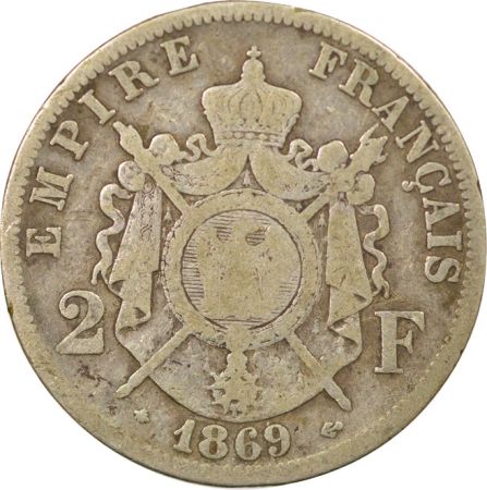 France Napoléon III - 2 Francs Argent, Tête laurée - 1869 A Paris