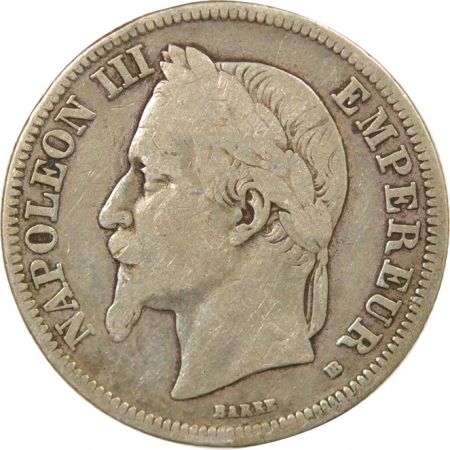 France Napoléon III - 2 Francs Argent, Tête laurée - 1869 BB Strasbourg