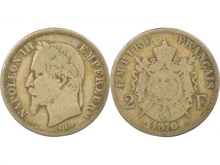 France Napoléon III - 2 Francs Argent, Tête laurée - 1870 A Paris