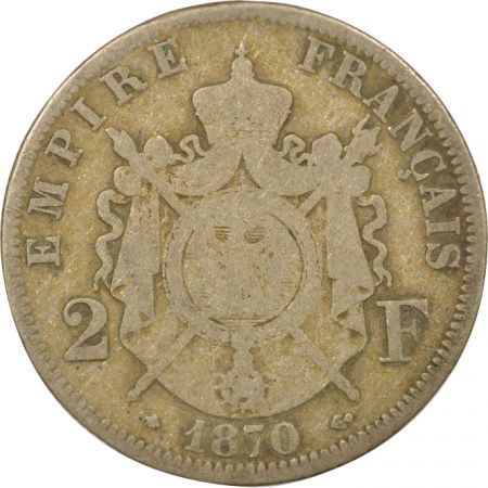 France Napoléon III - 2 Francs Argent, Tête laurée - 1870 A Paris