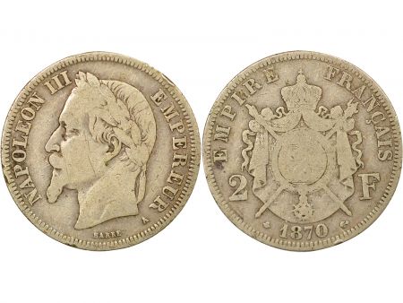 France Napoléon III - 2 Francs Argent, Tête laurée - 1870 A Paris