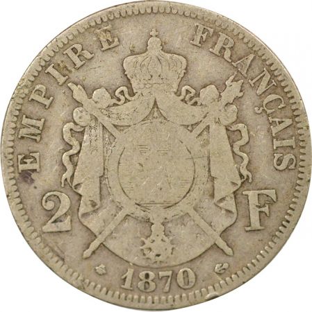 France Napoléon III - 2 Francs Argent, Tête laurée - 1870 A Paris