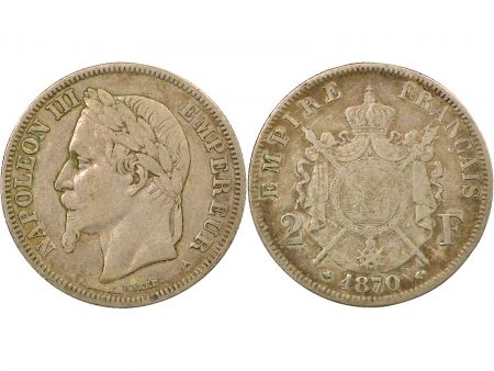 France Napoléon III - 2 Francs Argent, Tête laurée - 1870 A Paris