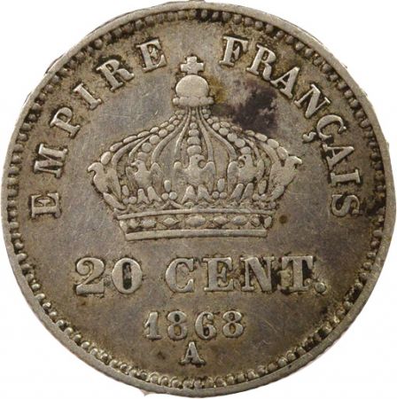 France Napoleon III - 20 Centimes Argent, Grand Module - 1868 A Paris