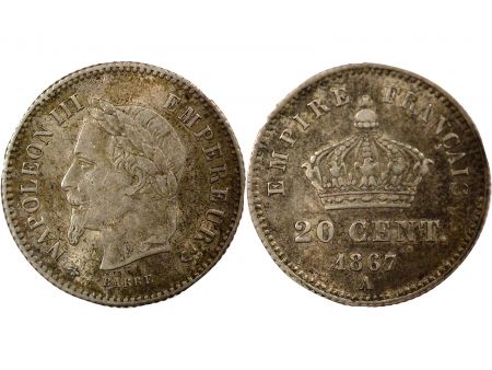 France Napoléon III - 20 Centimes Argent, Tête laurée - 1867 A Paris