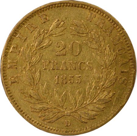 France Napoléon III - 20 Francs Or, Tête nue - 1855 D Lyon