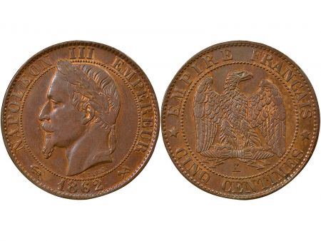 France Napoléon III - 5 Centimes, Tête laurée - 1862 K Bordeaux