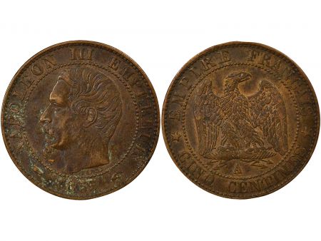 France Napoléon III - 5 Centimes, Tête nue - 1855 A Paris