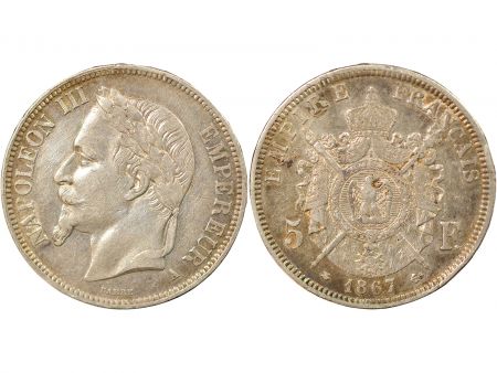 France Napoléon III - 5 Francs Argent, Tête laurée - 1867 A Paris