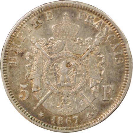 France Napoléon III - 5 Francs Argent, Tête laurée - 1867 A Paris