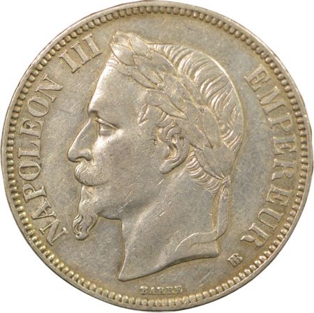 France Napoléon III - 5 Francs Argent, Tête laurée - 1868 BB Strasbourg