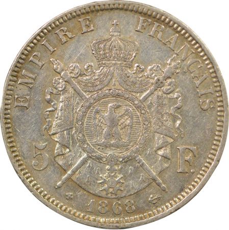 France Napoléon III - 5 Francs Argent, Tête laurée - 1868 BB Strasbourg