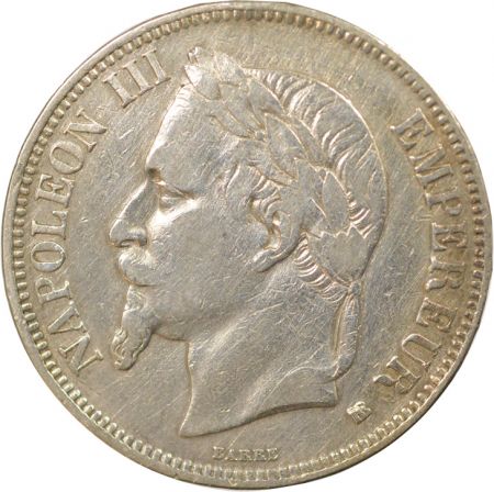 France Napoléon III - 5 Francs Argent, Tête laurée - 1869 BB Strasbourg