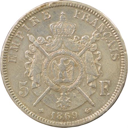 France Napoléon III - 5 Francs Argent, Tête laurée - 1869 BB Strasbourg