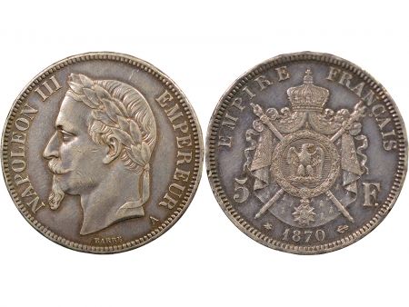 France Napoléon III - 5 Francs Argent, Tête laurée - 1870 A Paris