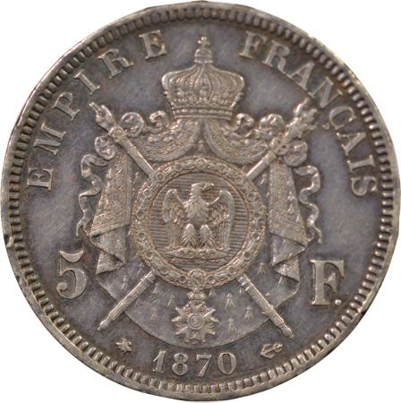 France Napoléon III - 5 Francs Argent, Tête laurée - 1870 A Paris