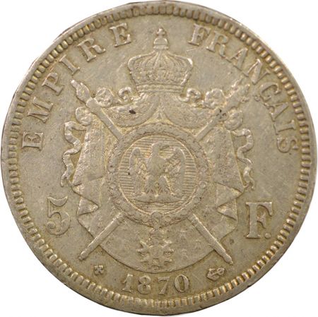 France Napoléon III - 5 Francs Argent, Tête laurée - 1870 BB Strasbourg