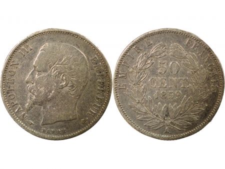 France Napoléon III - 50 Centimes Argent, Tête nue - 1859 A Paris