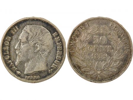 France Napoléon III - 50 Centimes Argent, Tête nue - 1859 A Paris