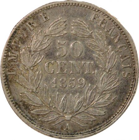 France Napoléon III - 50 Centimes Argent, Tête nue - 1859 A Paris