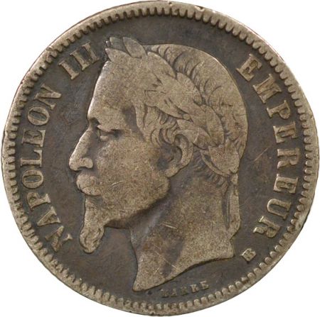 France Napoléon III - Franc Argent, Tête Laurée - 1867 BB Strasbourg