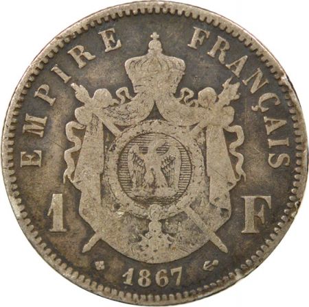 France Napoléon III - Franc Argent, Tête Laurée - 1867 BB Strasbourg