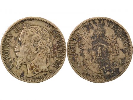 France Napoléon III - Franc Argent, Tête Laurée - 1867 K Bordeaux