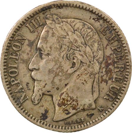 France Napoléon III - Franc Argent, Tête Laurée - 1867 K Bordeaux