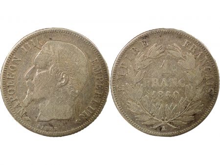 France Napoléon III - Franc Argent, Tête nue - 1860 A Paris