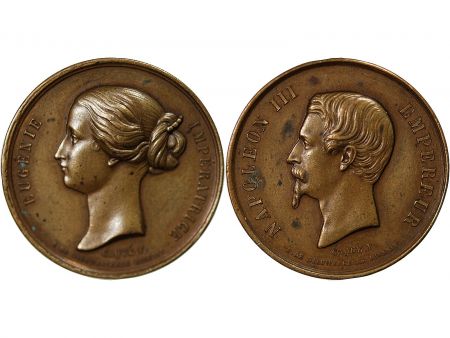 France NAPOLEON III, EUGENIE - MEDAILLE CUIVRE - COUPLE IMPERIAL