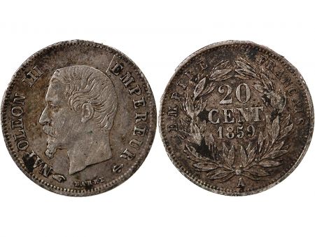 France Napoléon III, Tête Nue - 20 Centimes Argent 1859 A Paris