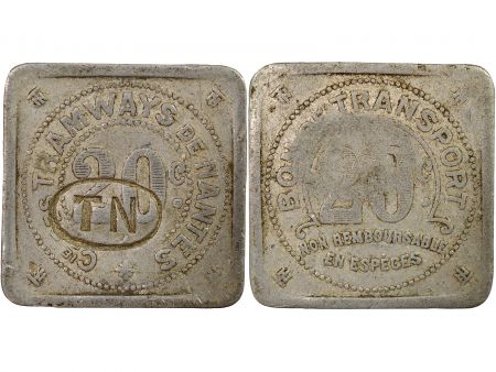 France Nécessite, Tramways de Nantes - 20 Centimes Aluminium - Composté