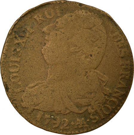 France REVOLUTION FRANCAISE, CONSTITUTION - 2 SOLS 1792 AA METZ