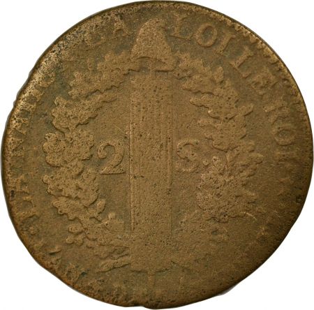 France REVOLUTION FRANCAISE, CONSTITUTION - 2 SOLS 1792 AA METZ